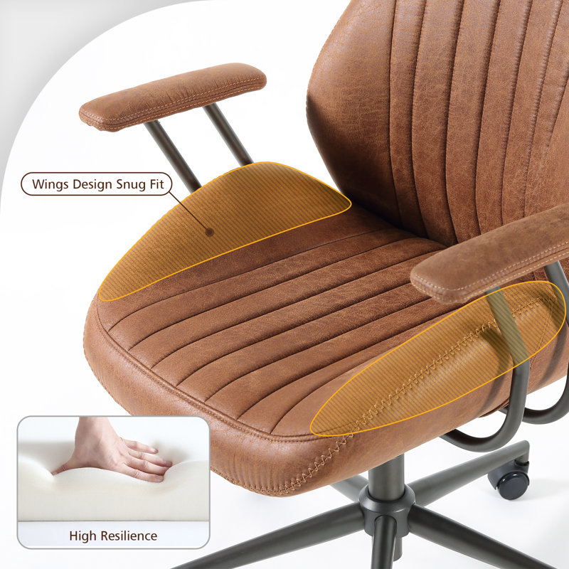 Albaugh Ergonomic Office Chair High Back Swivel Rolling Executive Chair Mid Century Faux Lether with Lumbar Support Large Computer Desk Task Chair